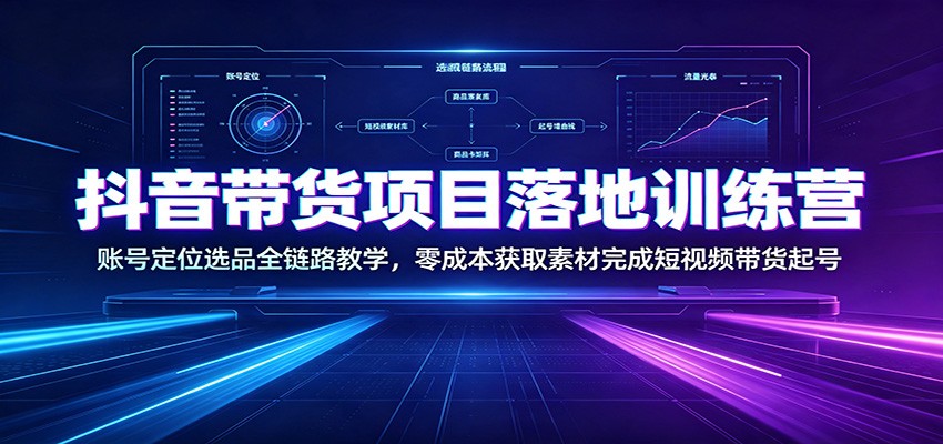 抖音带货项目落地训练营:账号定位选品全链路教学,零成本获取素材完成短视频带货起号-来聚吧