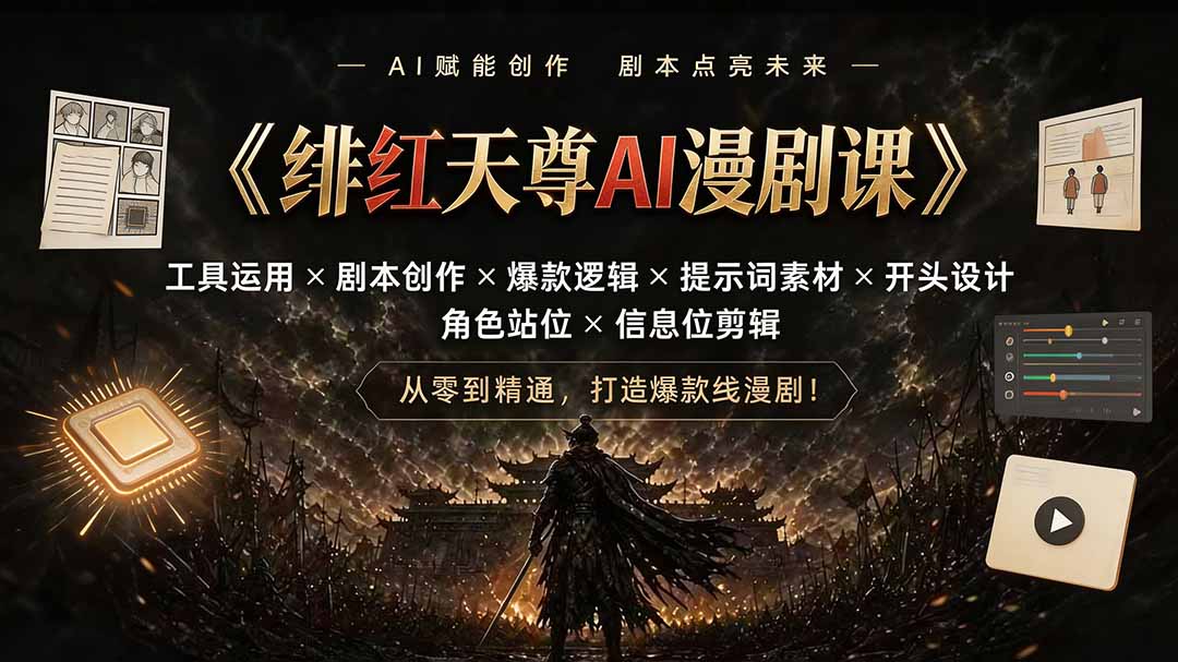 绯红天尊AI漫剧课|工具运用×剧本创作×爆款逻辑×提示词素材×开头设计×角色站位×信息位剪辑-来聚吧
