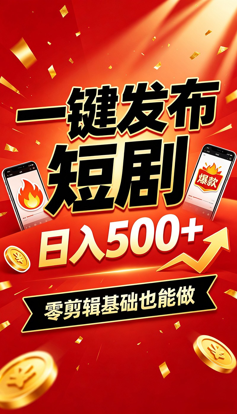 快手短剧一键发布,不用剪辑操作简单,副业日入500+。空闲时间轻松赚收益-来聚吧