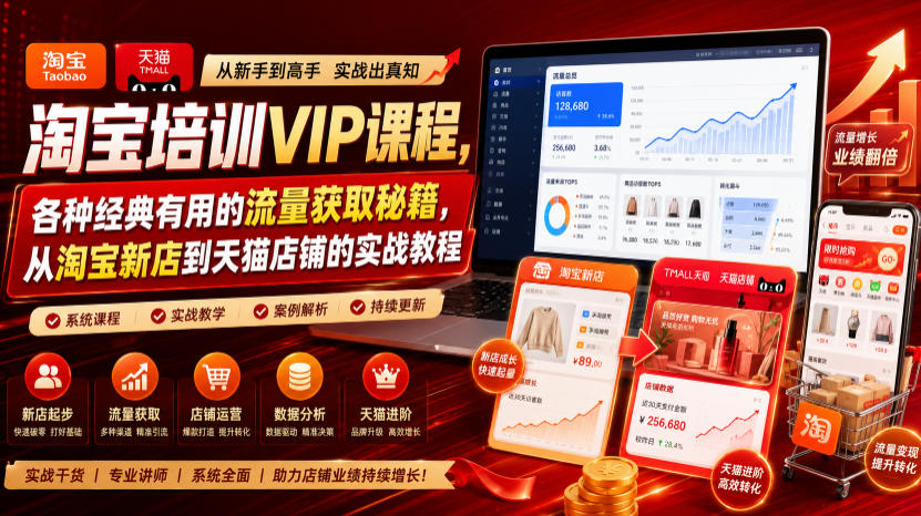 淘宝培训VIP课程,各种经典有用的流量获取秘籍,从淘宝新店到天猫店铺的实战教程(更新7月29日)-来聚吧