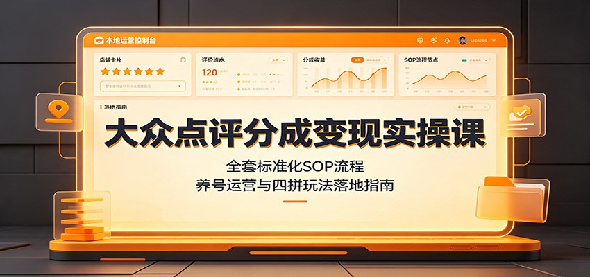 大众点评分成变现实操课:全套标准化SOP流程,养号运营与四拼玩法落地指南-来聚吧