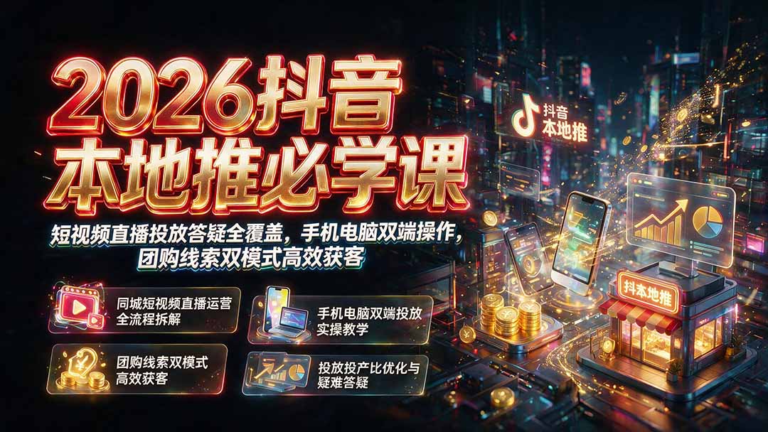 2026抖音本地推必学课|短视频直播投放答疑全覆盖,手机电脑双端操作,团购线索双模式高效获客-来聚吧