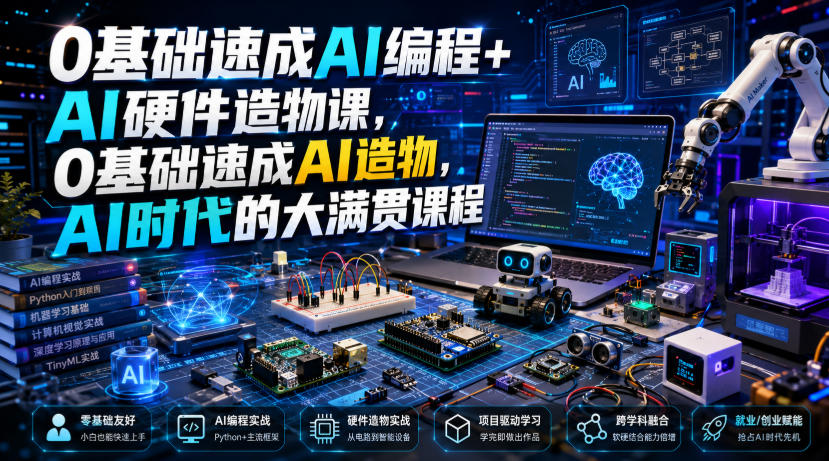 0基础速成AI编程+AI硬件造物课,0基础速成AI造物,AI时代的大满贯课程-来聚吧