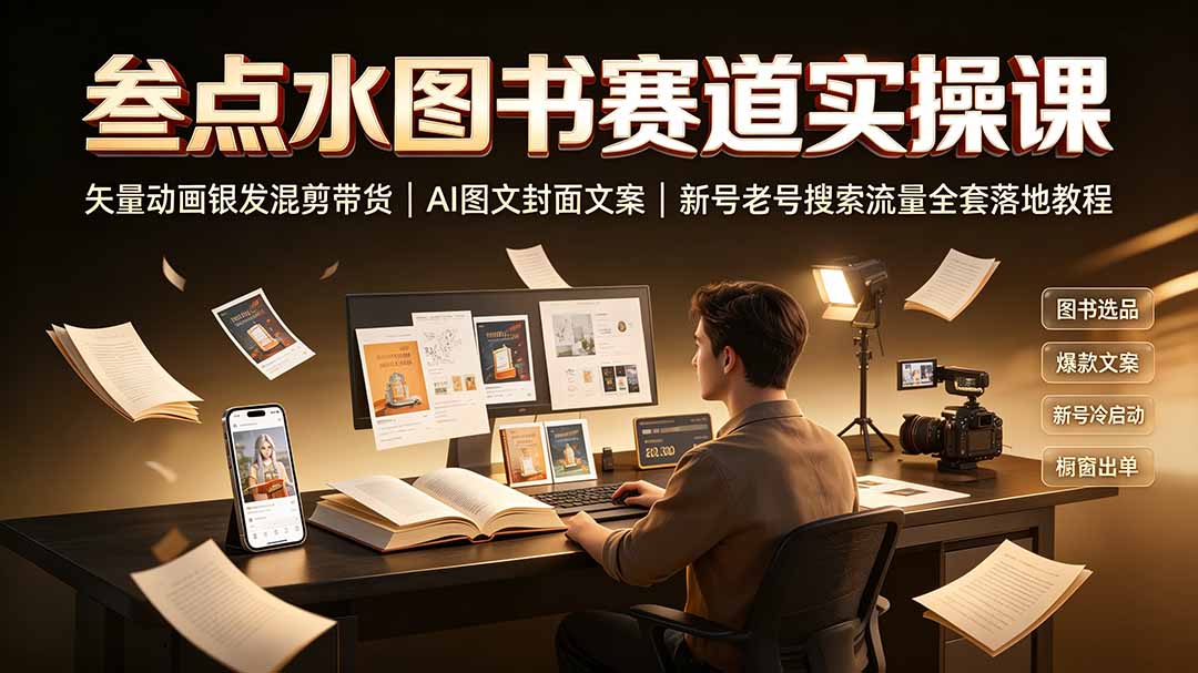 叁点水图书赛道实操课|矢量动画银发混剪带货,AI图文封面文案,新号老号搜索流量全套落地教程-来聚吧
