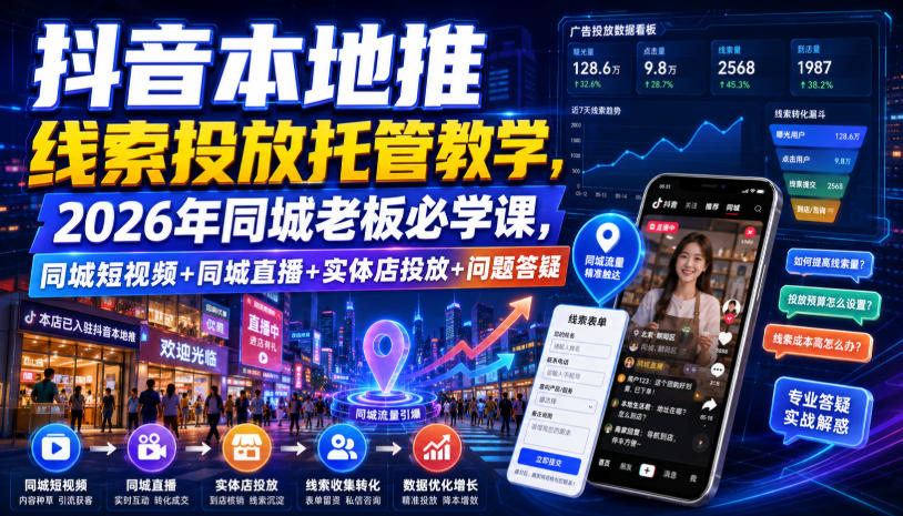 抖音本地推线索投放托管教学,2026年同城老板必学课,同城短视频+同城直播+实体店投放+问题答疑-来聚吧