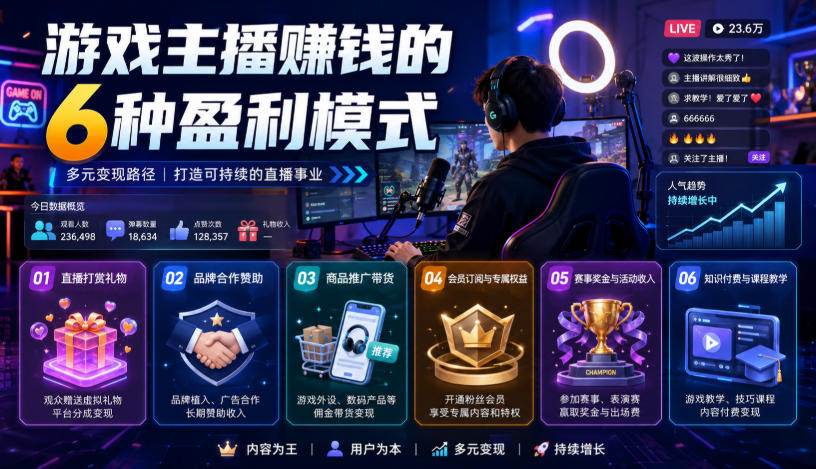 付费文章:游戏主播賺钱的6种盈利模式-来聚吧
