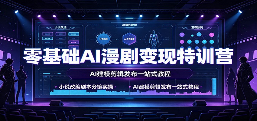 零基础AI漫剧变现特训营:小说改编剧本分镜实操,AI建模剪辑发布一站式教程-来聚吧