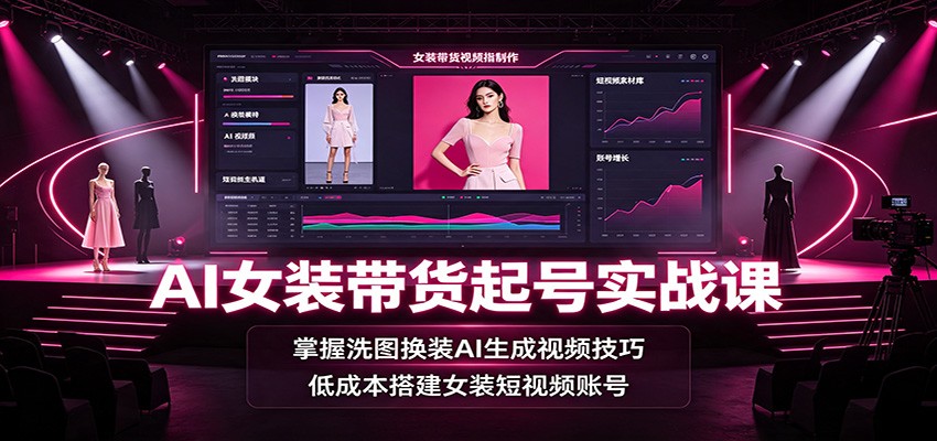 AI女装带货起号实战课:掌握洗图换装AI生成视频技巧,低成本搭建女装短视频账号-来聚吧