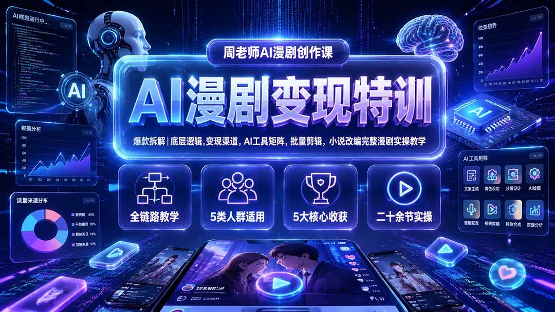 AI漫剧变现特训★爆款拆解|底层逻辑,变现渠道,AI工具矩阵,批量剪辑,小说改编完整漫剧实操教学-来聚吧