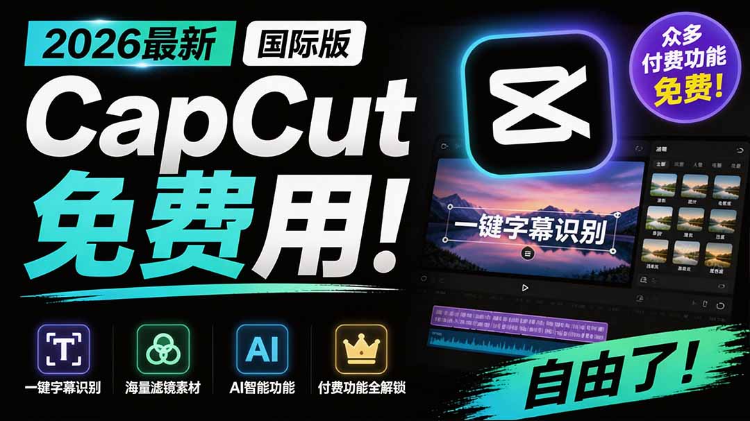 2026最新国际版剪映!CapCut 众多付费功能免费用,一键字幕识别 / 滤镜素材 / AI智能功能自由了 CapCut-来聚吧