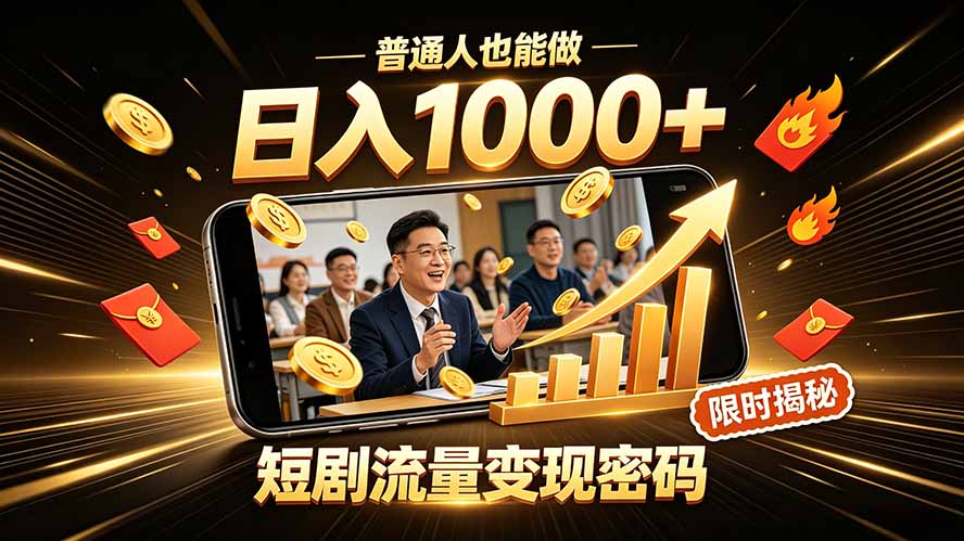 一部手机做短剧分发,不用真人出镜、不用拍摄剧本,快手流量变现日赚千元-来聚吧
