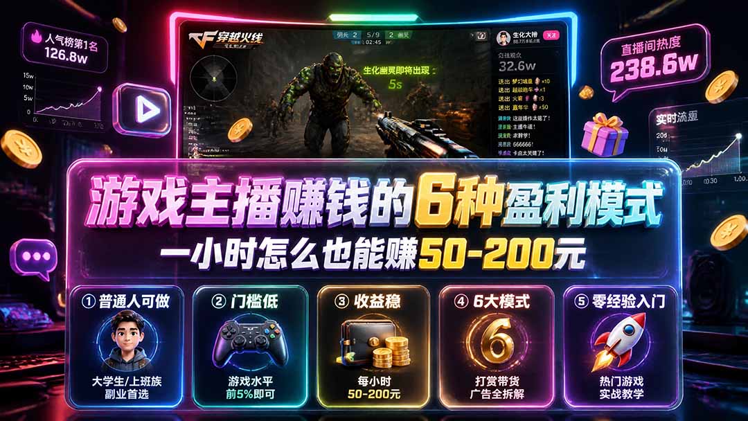 付费文章:游戏主播赚钱的6种盈利模式,一小时怎么也能赚50-200元-来聚吧