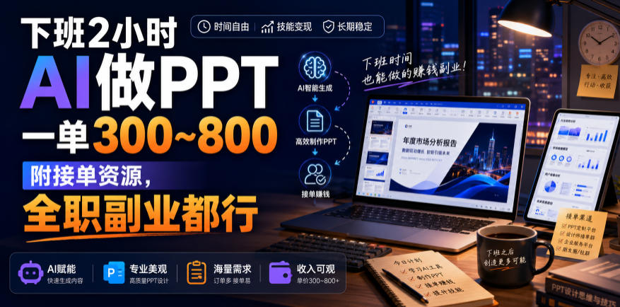 下班2小时AI做PPT,一单300~800,附接单资源,全职副业都行【揭秘】-来聚吧
