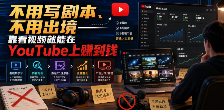 不用写剧本、不用出境——靠看视频就能在YouTube上賺到钱【原创双语字幕】-来聚吧