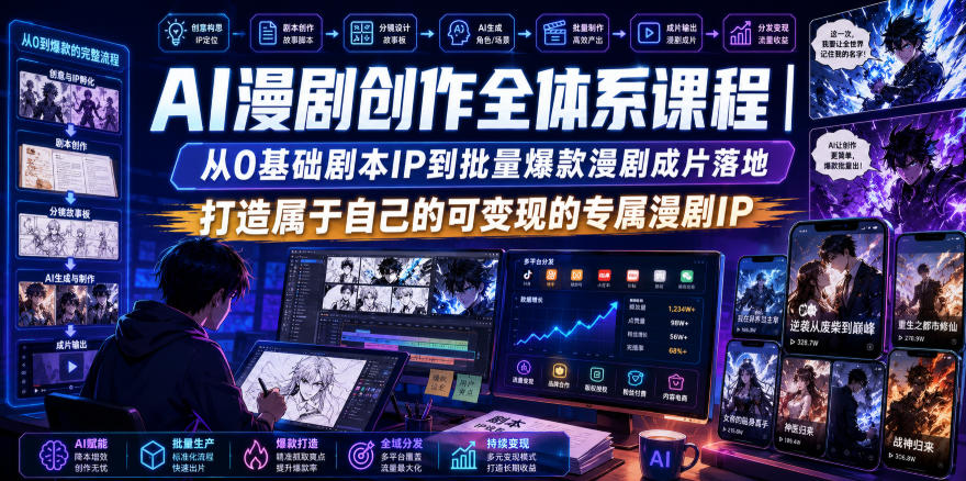 AI漫剧创作全体系课程|从0基础剧本IP到批量爆款漫剧成片落地,打造属于自己的可变现的专属漫剧IP-来聚吧