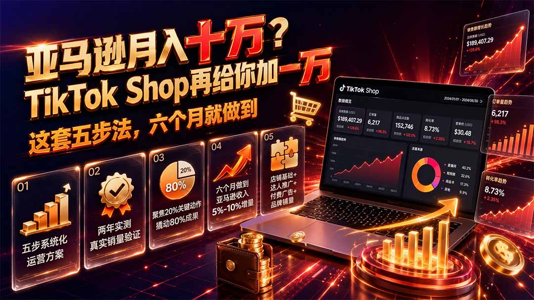 亚马逊月入十万?TikTok Shop再给你加一万——这套五步法,六个月就做到【原创双语字幕】-来聚吧