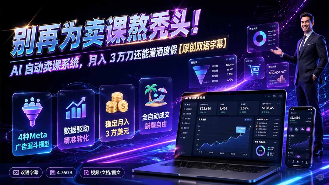 别再为卖课熬秃头!AI 自动卖课系统,月入 3 万刀还能潇洒度假【原创双语字幕】-来聚吧