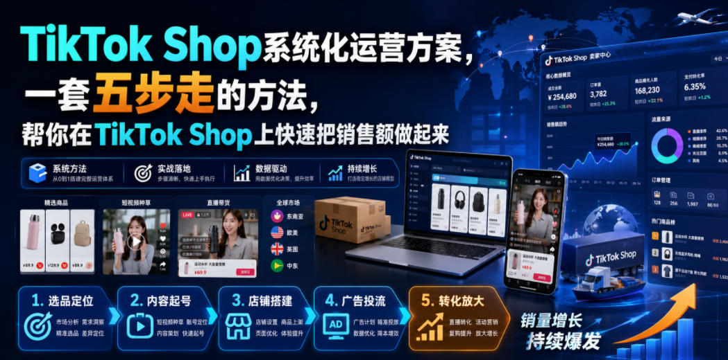 TikTok Shop系统化运营方案,一套五步走的方法,帮你在TikTok Shop上快速把销售额做起来【原创双语字幕】-来聚吧