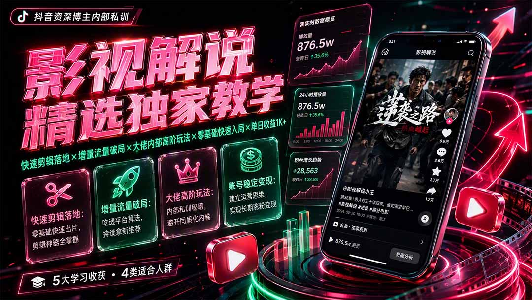 影视解说精选独家教学:快速剪辑落地×增量流量破局×大佬内部高阶玩法×零基础快速入局×单日收益1K+-来聚吧
