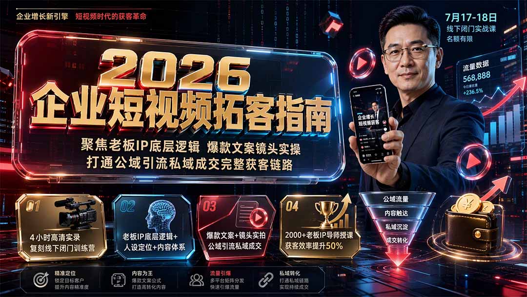 2026企业短视频拓客指南:聚焦老板IP底层逻辑,爆款文案镜头实操,打通公域引流私域成交完整获客链路-来聚吧