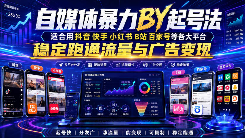 自媒体暴力搬运起号法,适合用抖音快手小红书B站百家号等各大平台,稳定跑通流量与广告变现-来聚吧