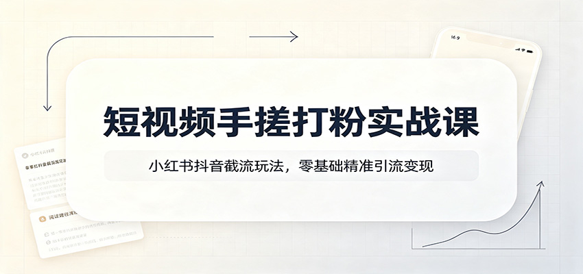 短视频手搓打粉实战课:小红书抖音截流玩法,零基础精准引流变现-来聚吧