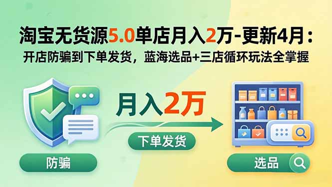 淘宝无货源5.0单店月入2万-更新2026:开店防骗到下单发货,蓝海选品+三店循环玩法全掌握-来聚吧