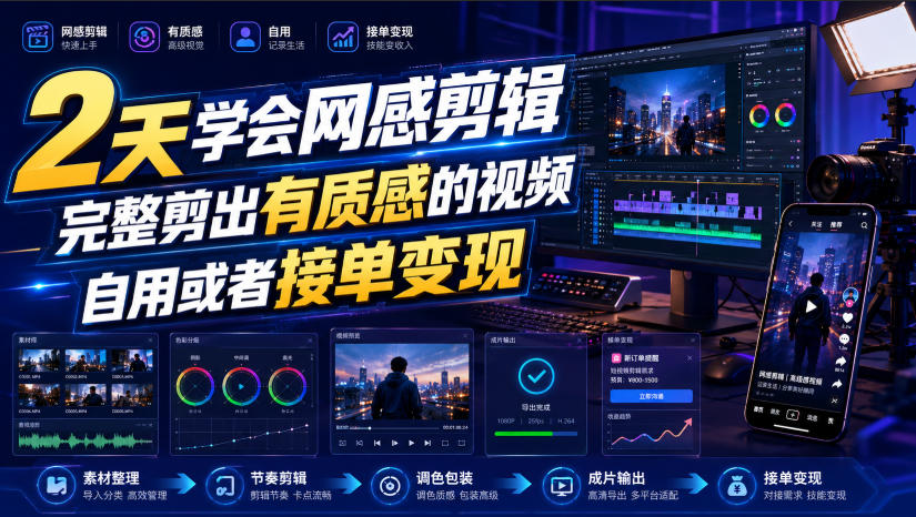 2天学会网感剪辑,完整剪出有质感的视频,自用或者接单变现-来聚吧