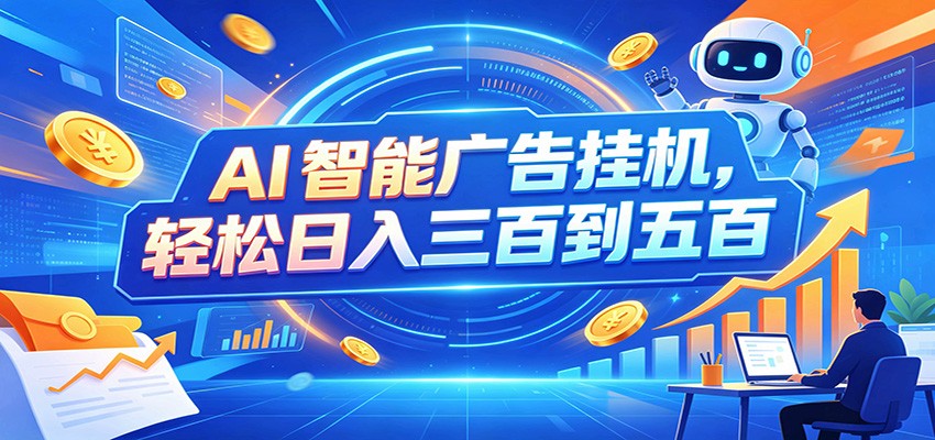 AI智能广告挂机,24小时自动跑,日入300-500,新手零门槛-来聚吧