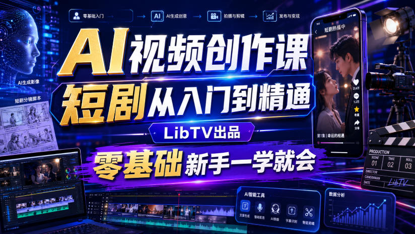 AI视频创作课,短剧从入门到精通,LibTV出品,零基础新手一学就会-来聚吧