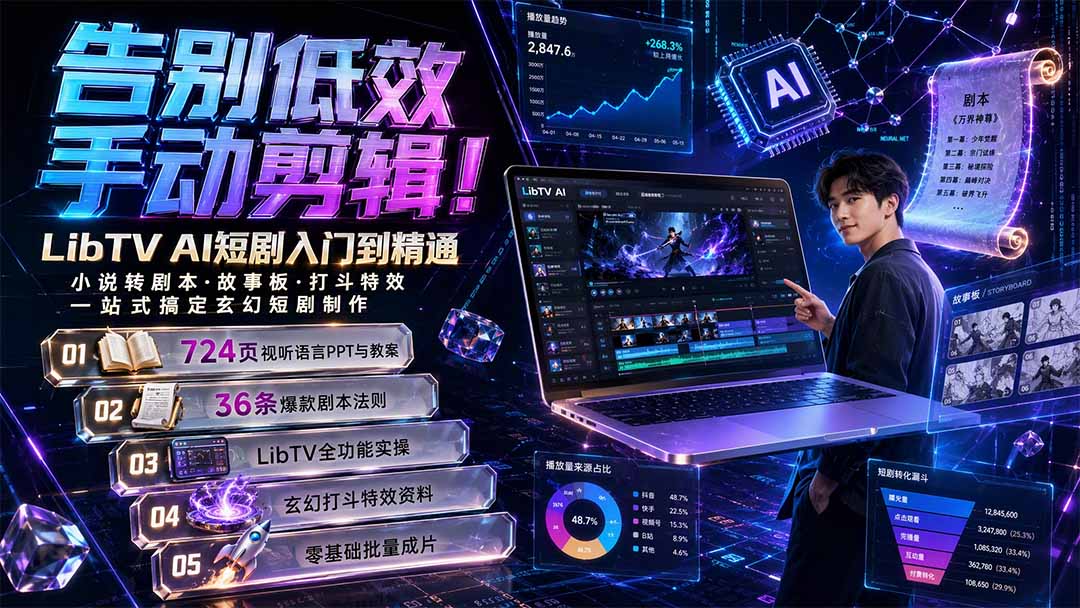 告别低效手动剪辑!LibTV AI短剧入门到精通,小说转剧本方法,故事板打斗特效一站式搞定玄幻短剧制作-来聚吧
