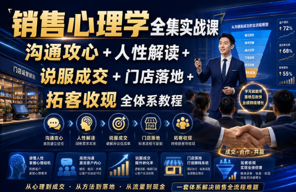 销售心理学全集实战课|沟通攻心+人性解读+说服成交+门店落地+拓客收现全体系教程-来聚吧
