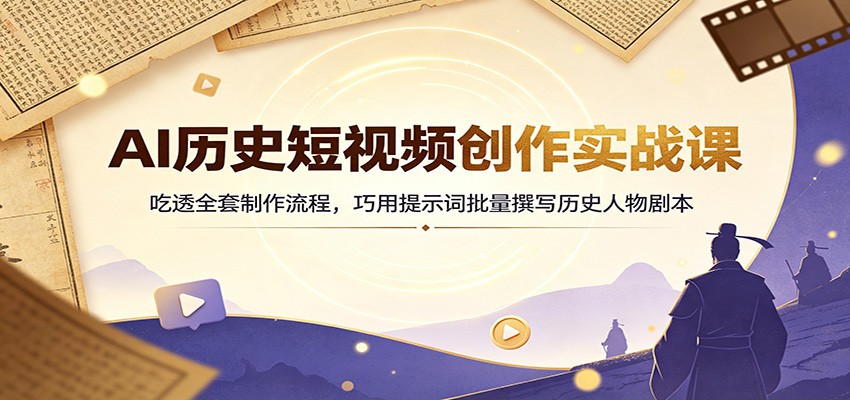 AI历史短视频创作实战课:吃透全套制作流程,巧用提示词批量撰写历史人物剧本-来聚吧