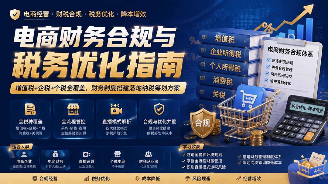 电商财务合规与税务优化指南:增值税+企税+个税全覆盖,财务制度搭建落地纳税筹划方案-来聚吧