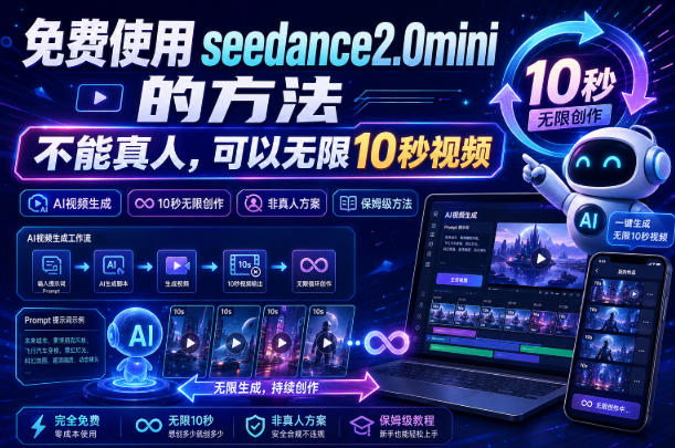 免费使用seedance2.0mini的方法,不能真人,可以无限10秒视频,9图+3音频参考-来聚吧