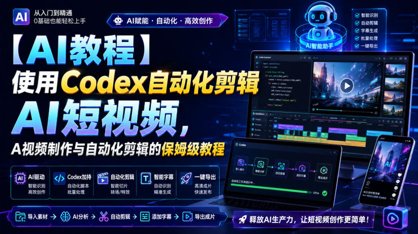 【AI教程】使用Codex自动化剪辑AI短视频,AI视频制作与自动化剪辑的保姆级教程-来聚吧