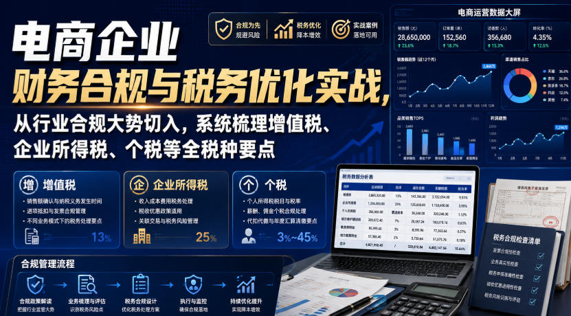 电商企业财务合规与税务优化实战,从行业合规大势切入,系统梳理增值税、企业所得税、个税等全税种要点-来聚吧