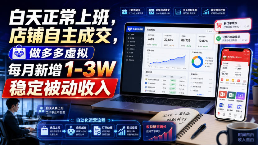 白天正常上班，店铺自主成交，做多多虚拟每月新增1-3W稳定被动收入【揭秘】-来聚吧
