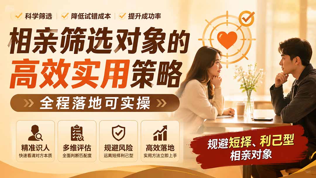 付费文章：相亲筛选对象的高效实用策略，全程落地可实操，规避短择、利己型相亲对象-来聚吧
