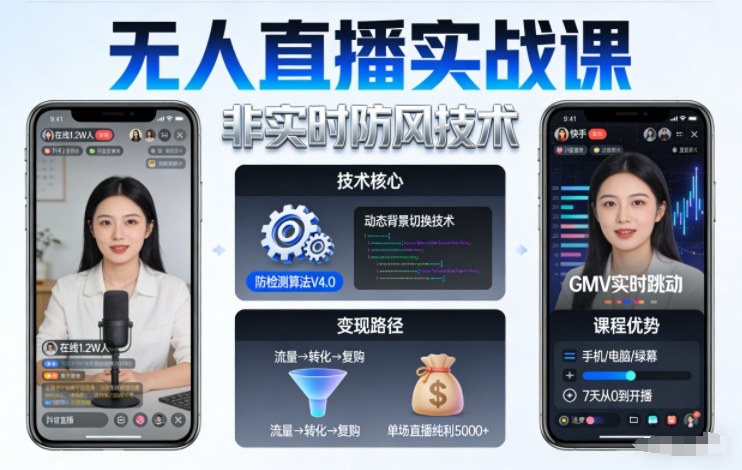 宝子哥无人直播实战课,非实时防风技术,聚焦抖音快手等平台直播带货,轻松开启直播变现之路(更新2026年08月06日)-来聚吧