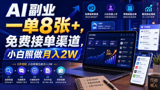 AI副业一单8张+,免费接单渠道,小白照做月入2W【揭秘】-来聚吧