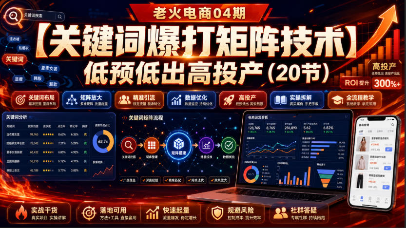 老火电商04期:【关键词爆打矩阵技术】低预低出高投产(20节)-来聚吧