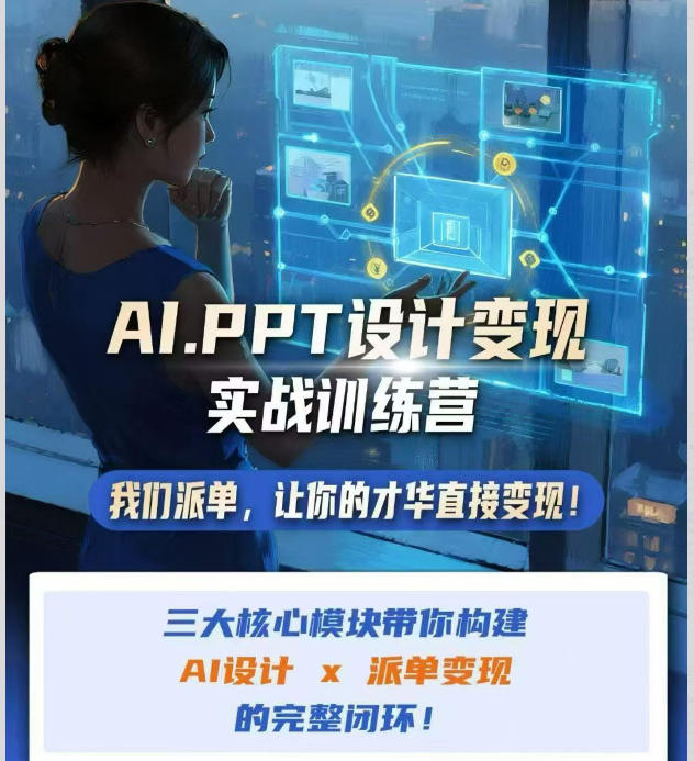 AI+PPT设计变现实战训练营,我们派单,让你的才华直接变现,三大核心模块带你构建Al设计x派单变现的完整闭环-来聚吧
