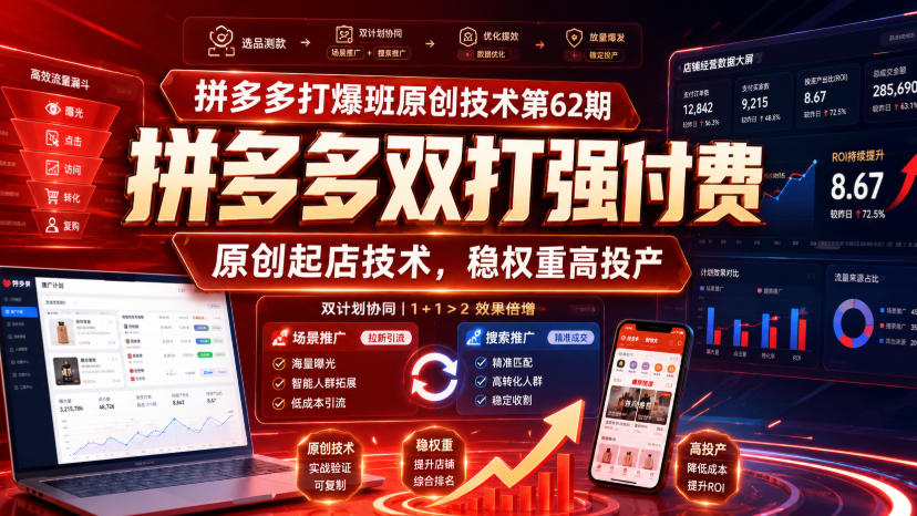 拼多多打爆班原创技术第62期,拼多多双打强付费,原创起店技术,稳权重高投产-来聚吧