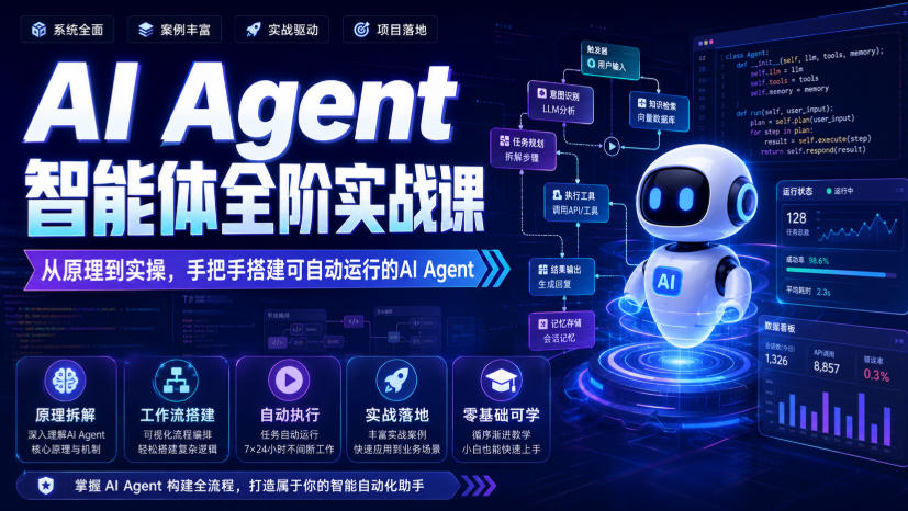 AI Agent智能体全阶实战课,从原理到实操,手把手搭建可自动运行的AI Agent-来聚吧