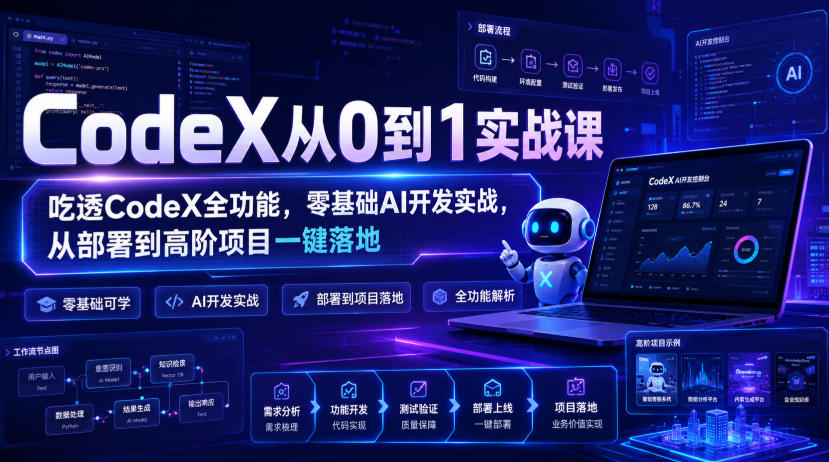CodeX从0到1实战课，吃透CodeX全功能，零基础AI开发实战，从部署到高阶项目一键落地-来聚吧