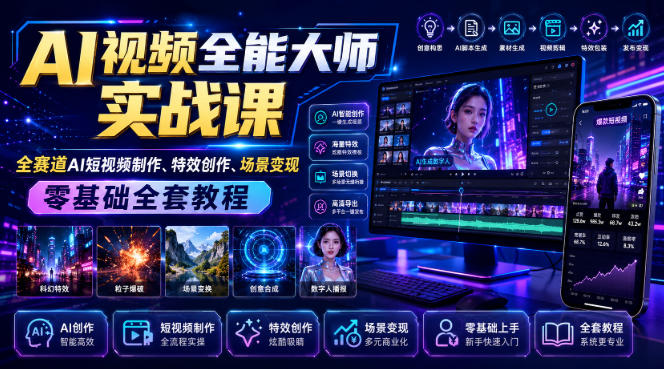 AI视频全能大师实战课|全赛道AI短视频制作、特效创作、场景变现零基础全套教程-来聚吧