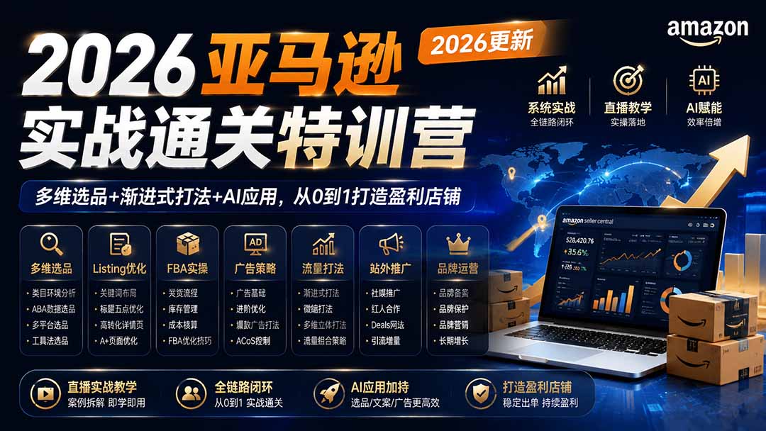 2026亚马逊实战通关特训营-2026更新,多维选品+渐进式打法+AI应用,从0到1打造盈利店铺-来聚吧