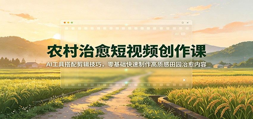 农村治愈短视频创作课：AI工具搭配剪辑技巧，零基础快速制作高质感田园治愈内容-来聚吧
