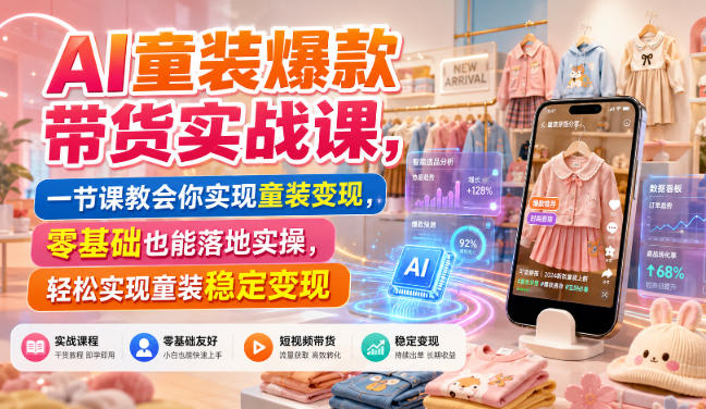 AI童装爆款带货实战课，一节课教会你实现童装变现，零基础也能落地实操-来聚吧